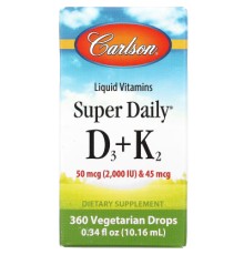 Вітамін Carlson Вітамін D3+K2 у краплях, 2000 МО та 45 мкг, Super Daily D3+K (CAR-10500)