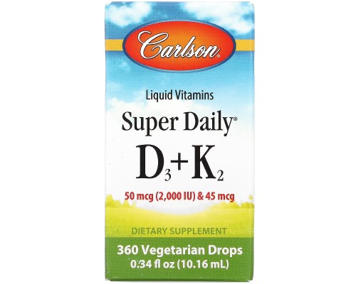 Вітамін Carlson Вітамін D3+K2 у краплях, 2000 МО та 45 мкг, Super Daily D3+K (CAR-10500)