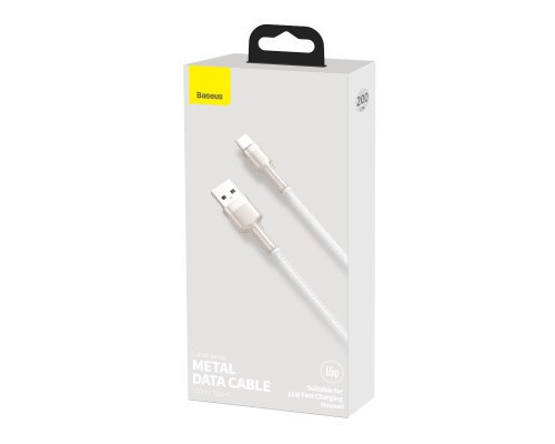 Дата кабель USB 3.1 AM to Type-C 2.0m CAKF 6.0A 66W Cafule Series Metal Data Cable White Baseus (CAKF000202)