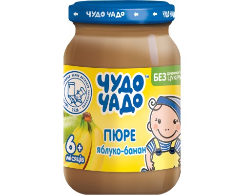Дитяче пюре Чудо-Чадо Яблуко і банан без цукру з 6 місяців 170 г (4820016253353)