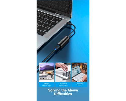 Перехідник USB3.1 Type-C to Ethernet RJ45 1000 Mb Gigabit Vention (CFBBB)