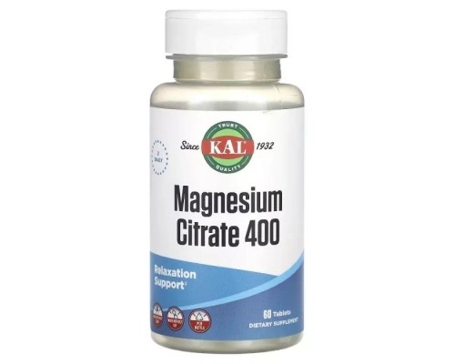 Мінерали KAL Магній Цитрат, 400 мг, Magnesium citrate, 60 таблеток (CAL-13455)