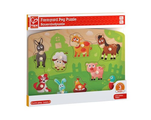 Розвиваюча іграшка Hape дерев'яна рамка-вкладиш Звірята домашні (E1408)