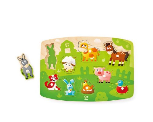 Розвиваюча іграшка Hape дерев'яна рамка-вкладиш Звірята домашні (E1408)
