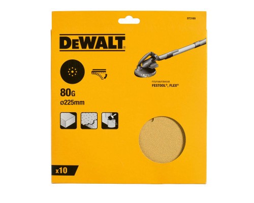 Наждачний папір DeWALT для ексцентрикових шліфувальних машин, 225 мм, зерно 80 (DT3169)