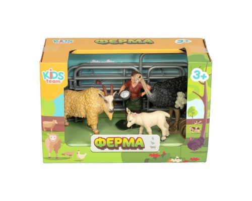 Фігурка Kids Team набір Ферма фермерка, страус, козел, козеня (Q9899-X20_2)