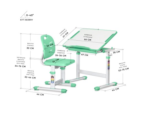 Парта зі стільцем Evo-kids Evo-06 Plus Geen (Evo-06 Plus Z)