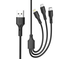 Дата кабель USB 2.0 AM to Lightning + Micro 5P + USB-C 3A black XO (CB-23U3-BK)