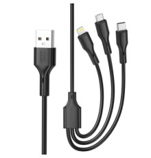 Дата кабель USB 2.0 AM to Lightning + Micro 5P + USB-C 3A black XO (CB-23U3-BK)