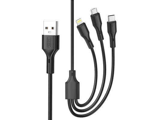 Дата кабель USB 2.0 AM to Lightning + Micro 5P + USB-C 3A black XO (CB-23U3-BK)