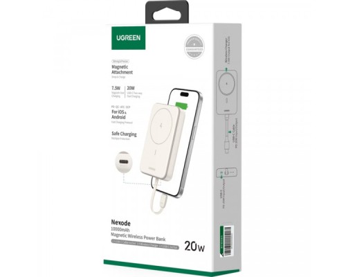 Батарея універсальна Ugreen 10000mAh 20W Magnetic Wireless Build-in USB-C Cable (PB760) (35341B)