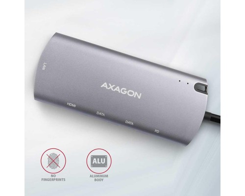 Концентратор AXAGON USB-C to 2xUSB-A + HDMI + RJ45 + SATA M.2 + PD 100W 0.18m grey (HMC-6M2)