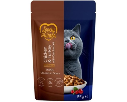 Вологий корм для кішок Lovely Hunter Sterilised Adult with Chicken, Turkey and Cranberries 85 г (LHU70473)