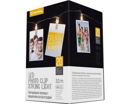 Гірлянда ColorWay 20 LED, 3м, з прищіпками (CW-LCP-20L30B)