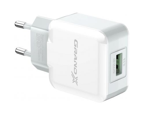 Зарядний пристрій Grand-X USB 5V 2,1A White + cable USB -> Lightning, Cu (CH03LTW)