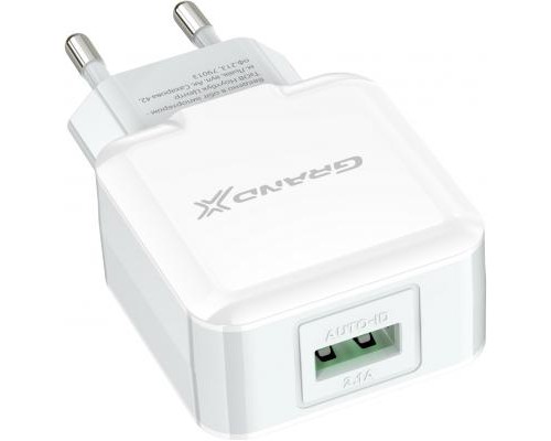 Зарядний пристрій Grand-X USB 5V 2,1A White + cable USB -> Lightning, Cu (CH03LTW)