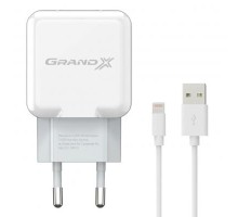 Зарядний пристрій Grand-X USB 5V 2,1A White + cable USB -> Lightning, Cu (CH03LTW)