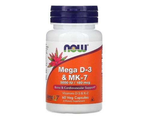 Вітамін Now Foods Вітаміни D-3 & MK-7, 5000 МE / 180 мкг, 60 капсул (NOW-00384)