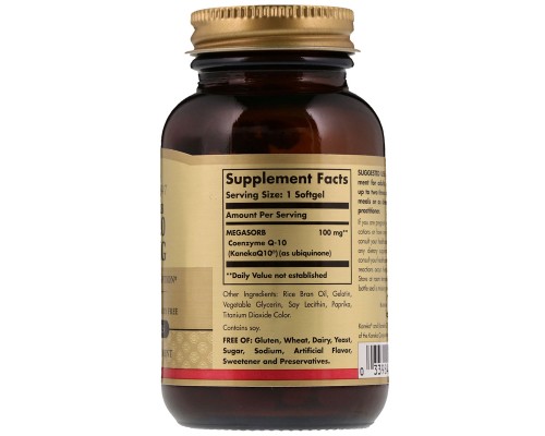 Антиоксидант Solgar Коензим Q-10, Megasorb CoQ-10, 100 мг, 30 гелевих капсул (SOL00947) 