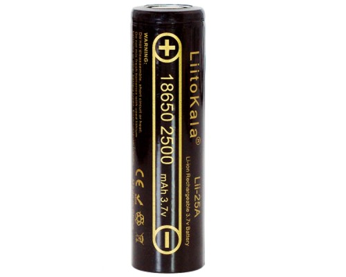 Акумулятор 18650 2500mah Li-Ion, (2450-2650mah), 3.7V (2.75-4.2V), Blac Liitokala (Lii-25A) 