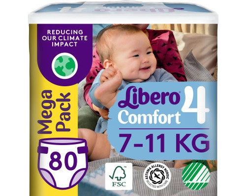Підгузки Libero Comfort Розмір 4 (7-11 кг) 80 шт (7322541756820)