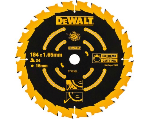 Диск пильний DeWALT EXTREME , 184х16, 24 z, ATB, 18 градусів, швидкий різ (DT10302)