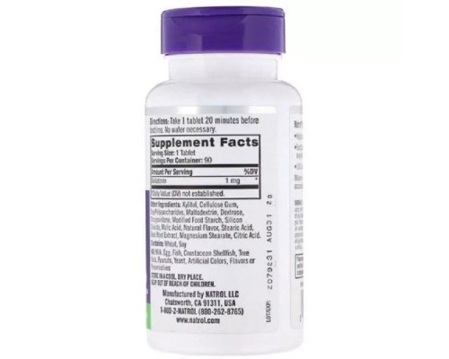 Амінокислота Natrol Мелатонін, 1 мг, смак полуниці, Melatonin, Fast Dissolve, 90 таблеток (NTL-06324)
