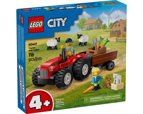 Конструктор LEGO City Червоний фермерський трактор із причепом і вівцями (60461)