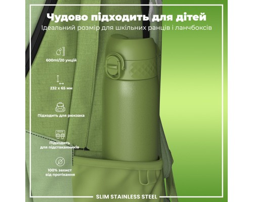 Пляшка для води ION8 OneTouch Stainless Steel 600 мл Khaki Green (I8SS600KGRE)
