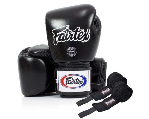 Боксерські рукавички Fairtex BGV1 Black 12 унцій (бинти в комплекті) (BGV1_12oz_Black)