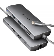 Концентратор AXAGON USBC to 3xUSB-A + HDMI + RJ45 + SD/microSD + audio + PD 100W 0.2m grey (HMC-8HLSA)