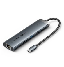 Концентратор VENTION USB-C to HDMI/USB 3.2 Gen 1 Type-C/USB 3.0/USB 2.0/RJ45/SD/TF/PD Docking Station 0.15M Gray Alum (TGUHB)