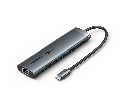 Концентратор VENTION USB-C to HDMI/USB 3.2 Gen 1 Type-C/USB 3.0/USB 2.0/RJ45/SD/TF/PD Docking Station 0.15M Gray Alum (TGUHB)