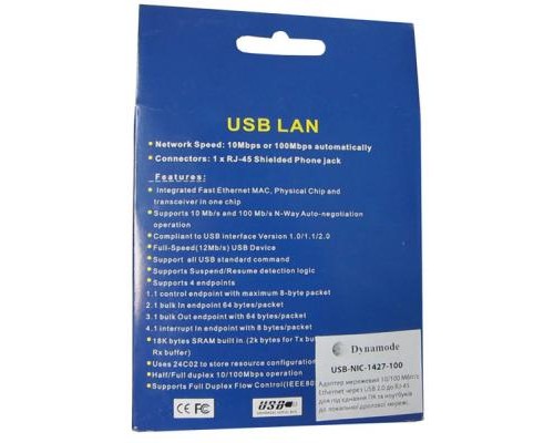 Перехідник USB To RJ45 Lan Ethernet Dynamode (USB-NIC-1427-100)
