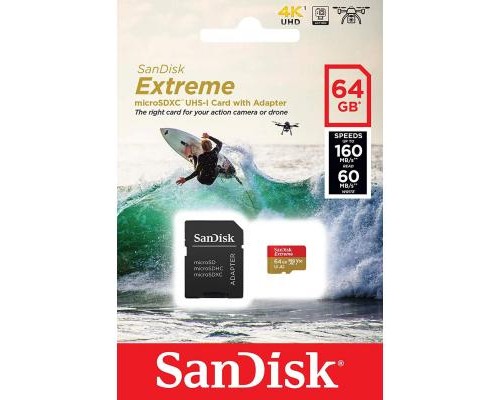 Карта пам'яті SanDisk 64GB microSD class 10 UHS-I U3 A2 EXTREME (SDSQXA2-064G-GN6AA)