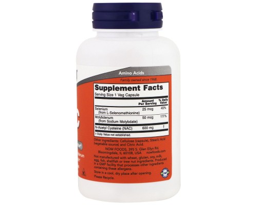 Амінокислота Now Foods NAC (N-Ацетил-L-Цистеин) 600мг, 100 гелевих капсул (NOW-00085) 