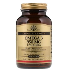 Жирні кислоти Solgar Омега-3, ЕПК і ДГК, Triple Strength, 950 мг, 50 желатинових (SOL-02057)