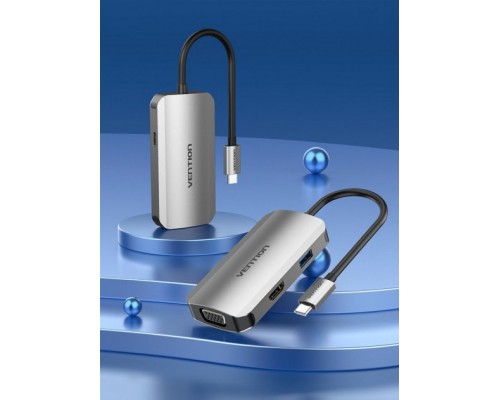 Концентратор Vention USB3.1 Type-C --> HDMI/VGA/USB 3.0/PD 100W Hub 4-in-1 (TOAHB)