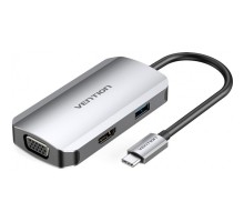 Концентратор Vention USB3.1 Type-C --> HDMI/VGA/USB 3.0/PD 100W Hub 4-in-1 (TOAHB)