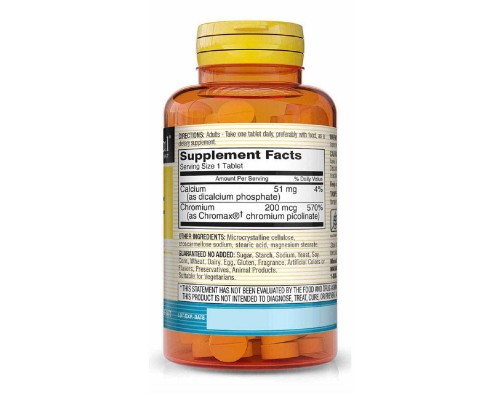 Мінерали Mason Natural Хром Пиколинат 200 мкг, Chromium Picolinate, 100 таблеток (MAV12241)