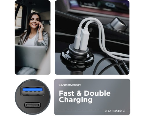 Зарядний пристрій Armorstandart Car USB Type-C PD20W + USB QC 3.0 Grey (ARM65439) Зарядний пристрій Armorstandart Car USB Type-C PD20W + USB QC 3.0 Grey (ARM65439)