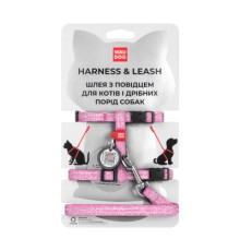 Шлея для котів WAUDOG Re-cotton з повідком пластиковий фастекс XS рожева (14707)