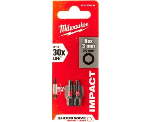 Набір біт Milwaukee SHOCKWAVE, Hex3, 25мм, 2шт (4932430894)