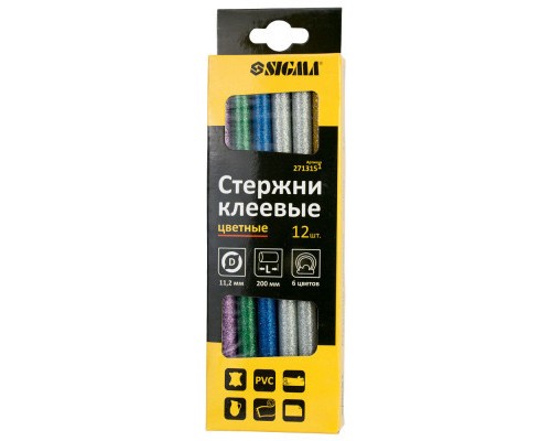 Клейові стержні Sigma 11.2x200мм 12шт 0.24кг (кольорові) (2713151)