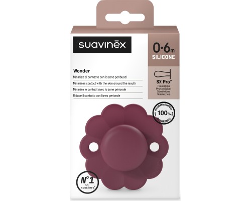 Пустушка Suavinex Wonder фізіологічна, 0-6 міс. бордова (308376)