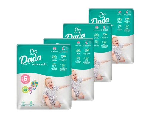 Підгузки Dada Extra Soft 6 XL (15+ кг) 112 шт (4 упаковки по 28 шт) (4820174989583)