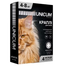 Краплі для тварин Unicum Premium від бліх та кліщів на холку для котів масою 4-8 кг/3 шт (4820150201777)