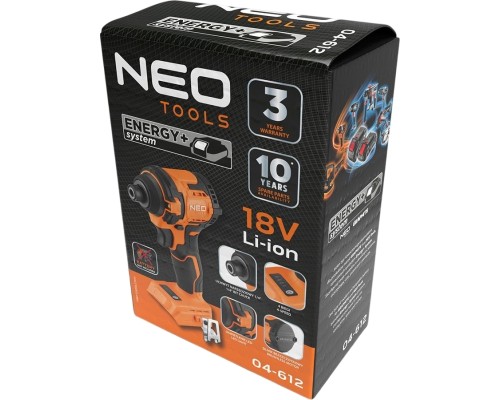 Гайковерт Neo Tools Energy+ 18V, безщітковий, 3600об/хв, 300Нм, 1/4