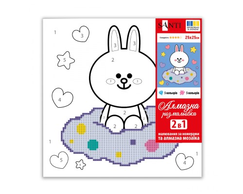 Картина по номерам Santi Лайн Френдс Коні на хмаринці 25х25 см з алмазною мозаїкою (954939)