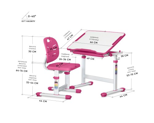 Парта зі стільцем Evo-kids Evo-06 Plus Pink (Evo-06 Plus PN)